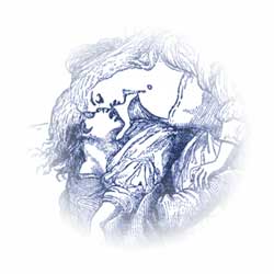 Romeo and Juliet embracing at her window